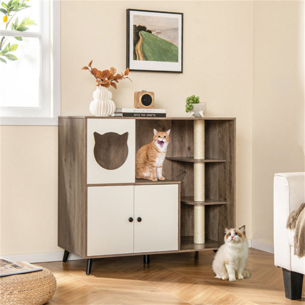 Natural 3-in-1 Cat Litter Box Enclosure and Scratching Post