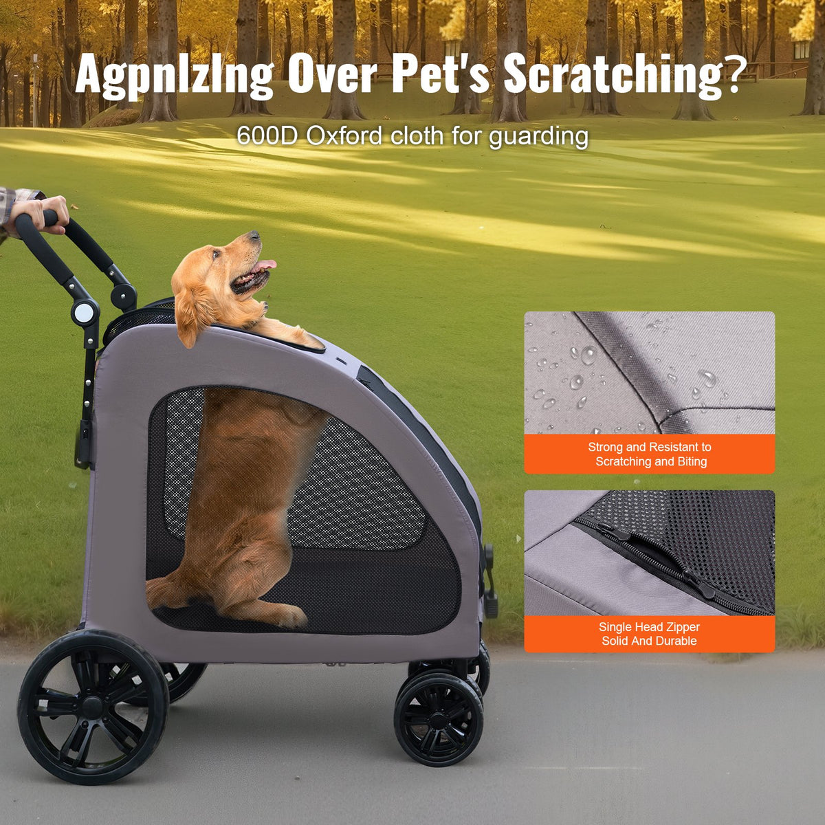 Heavy-Duty 4-Wheel Dog Stroller for Large Dogs, 160 lb Capacity