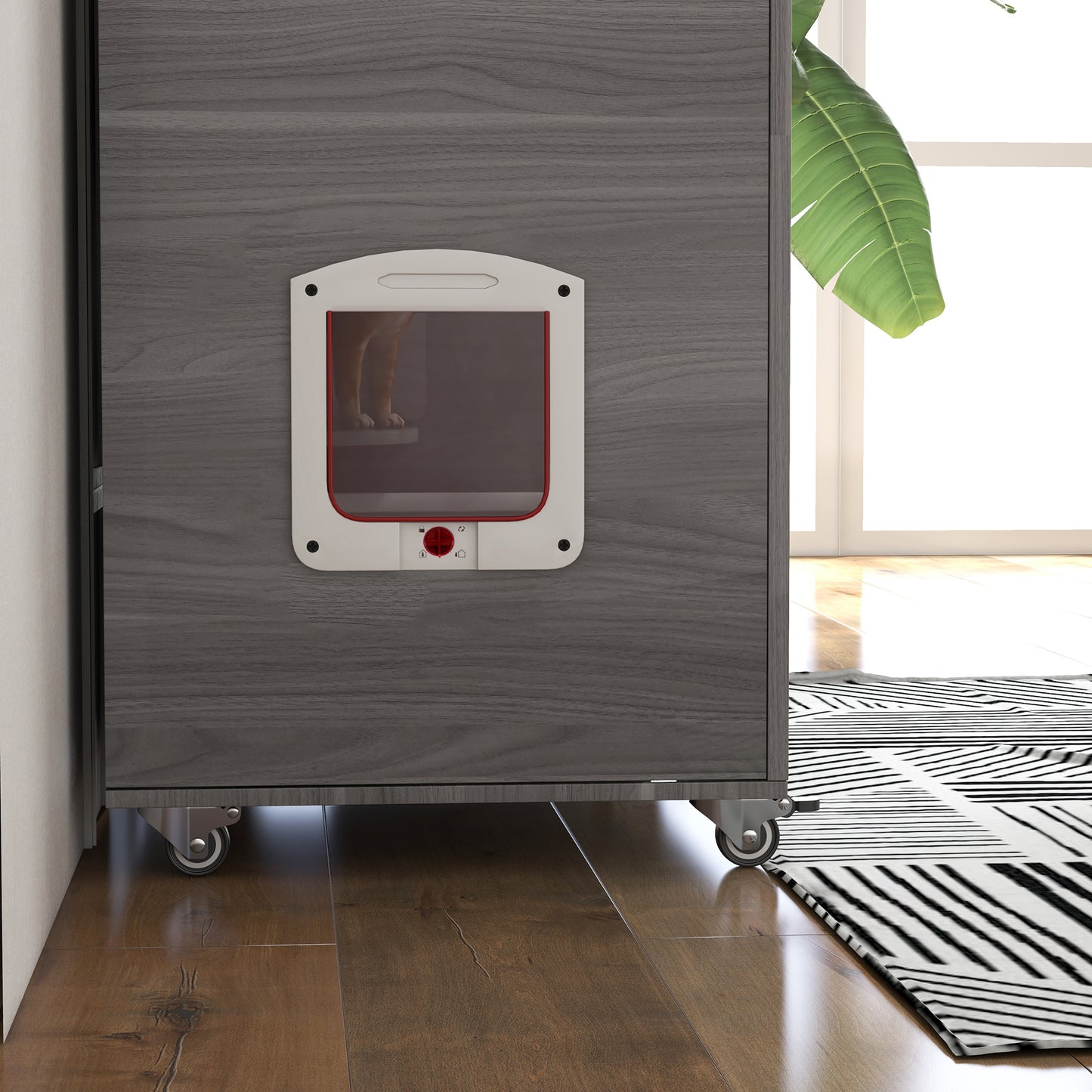 Mobile Gray Cat Tree House with Built-In Scratching Post