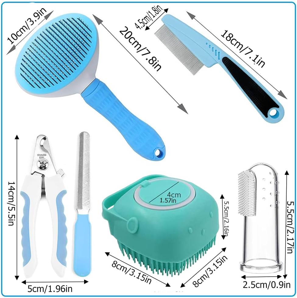 7-Piece Pet Grooming and Shedding Kit - Blue