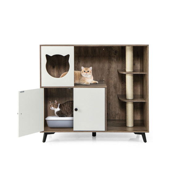 Natural 3-in-1 Cat Litter Box Enclosure and Scratching Post