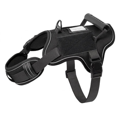 Service dog vest harness with handle in Black, with an empty patch panel and clear ID card pocket