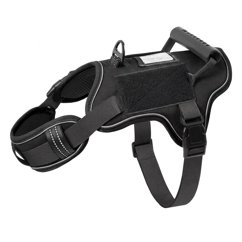 Service dog vest harness with handle in Black, with an empty patch panel and clear ID card pocket