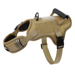 Service dog vest harness with handle in Tan, with an empty patch panel and clear ID card pocket