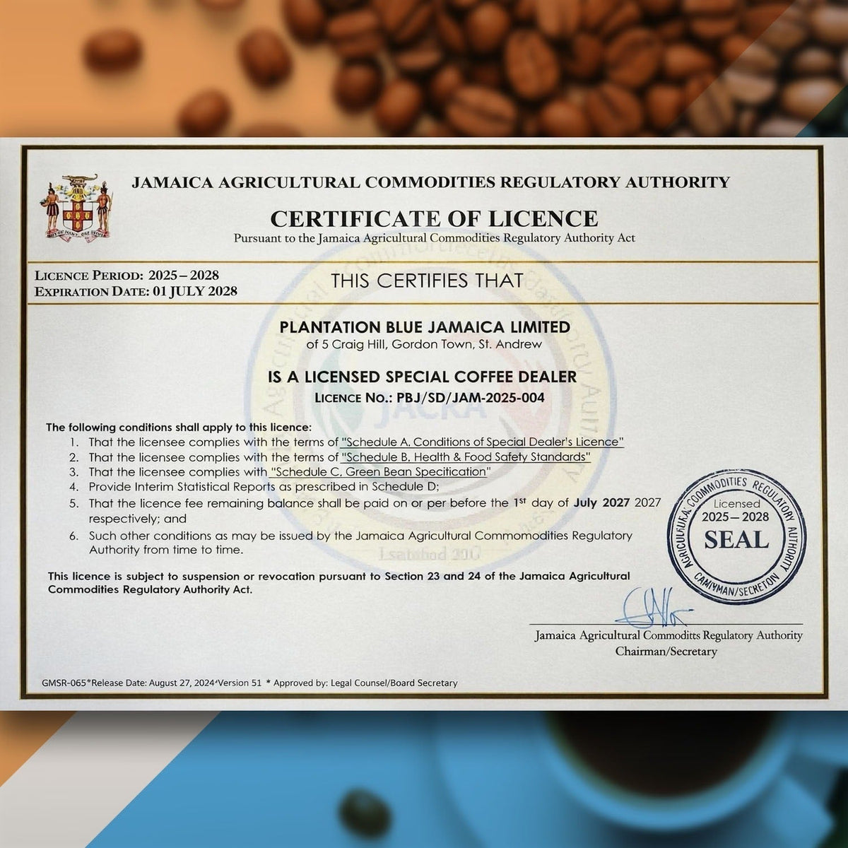 Plantation Blue 100% Jamaica Blue Mountain Premium Coffee (8oz - medium roasted whole beans)