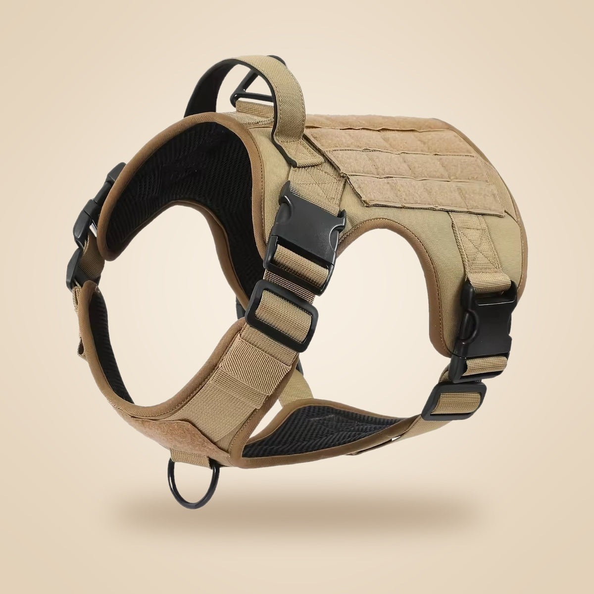 Tactical dog harness with handle - Coyote Brown, MOLLE panel, top handle and quick-release buckles